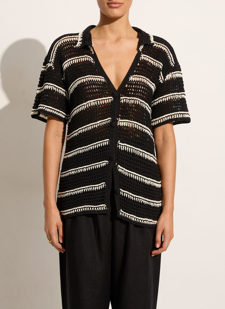 Faithfull The Brand - Gioia Handmade Crochet Shirt in Black/ Off White