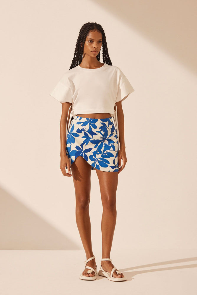 
            
                Load image into Gallery viewer, Shona Joy - Bleue Asymmetrical Micro Mini Skirt in Ivory/ Aqua
            
        