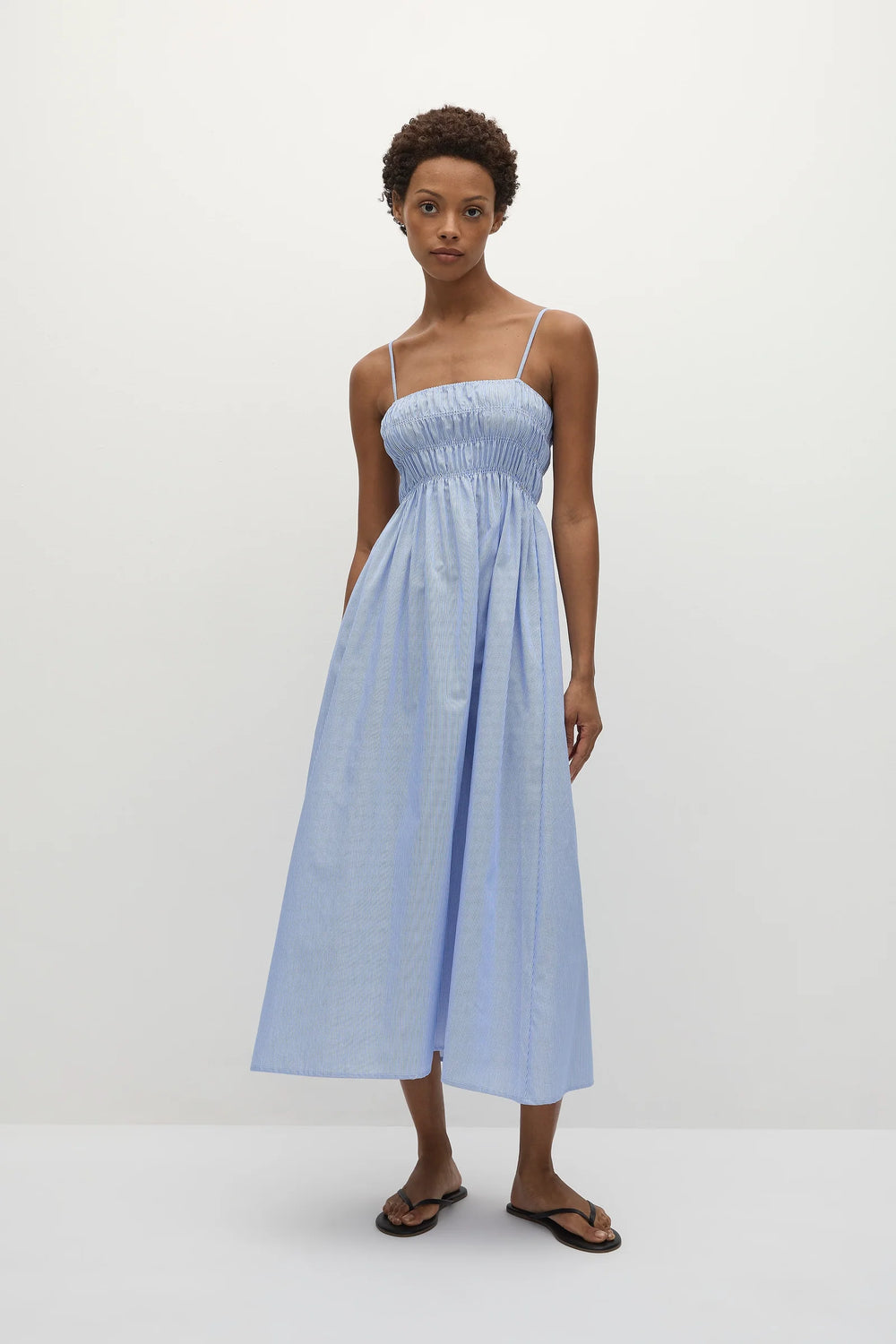 Faithfull The Brand - Nica Midi Dress in Soft Blue Stripe