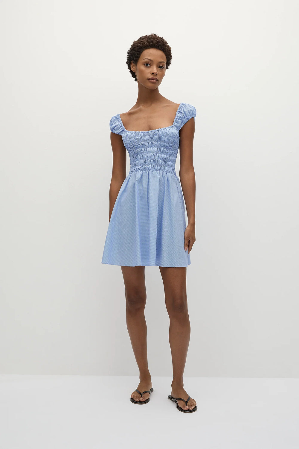 Faithfull The Brand - Lene Mini Dress in Soft Blue Micro Gingham