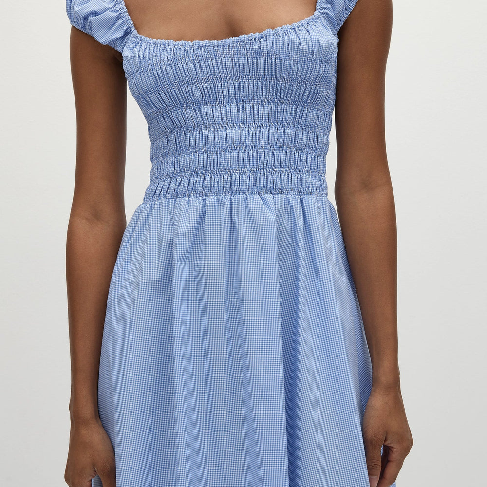 
                      
                        Faithfull The Brand - Lene Mini Dress in Soft Blue Micro Gingham
                      
                    