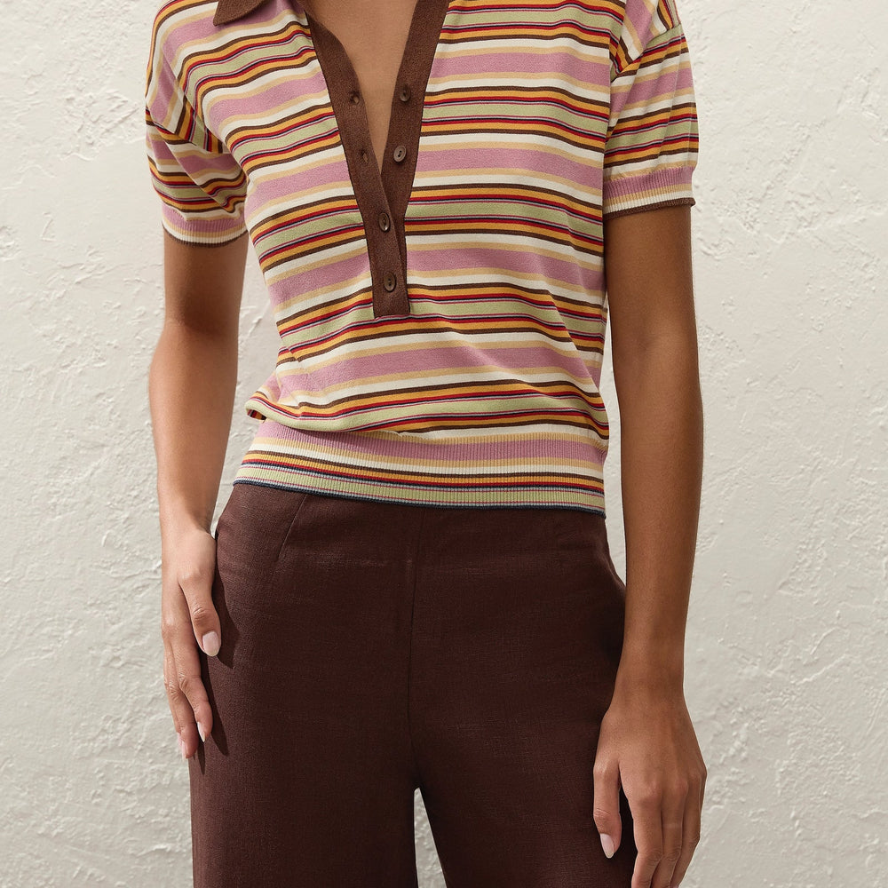 Faithfull The Brand - Sable Polo Shirt in Luis Stripe Dusty Mauve