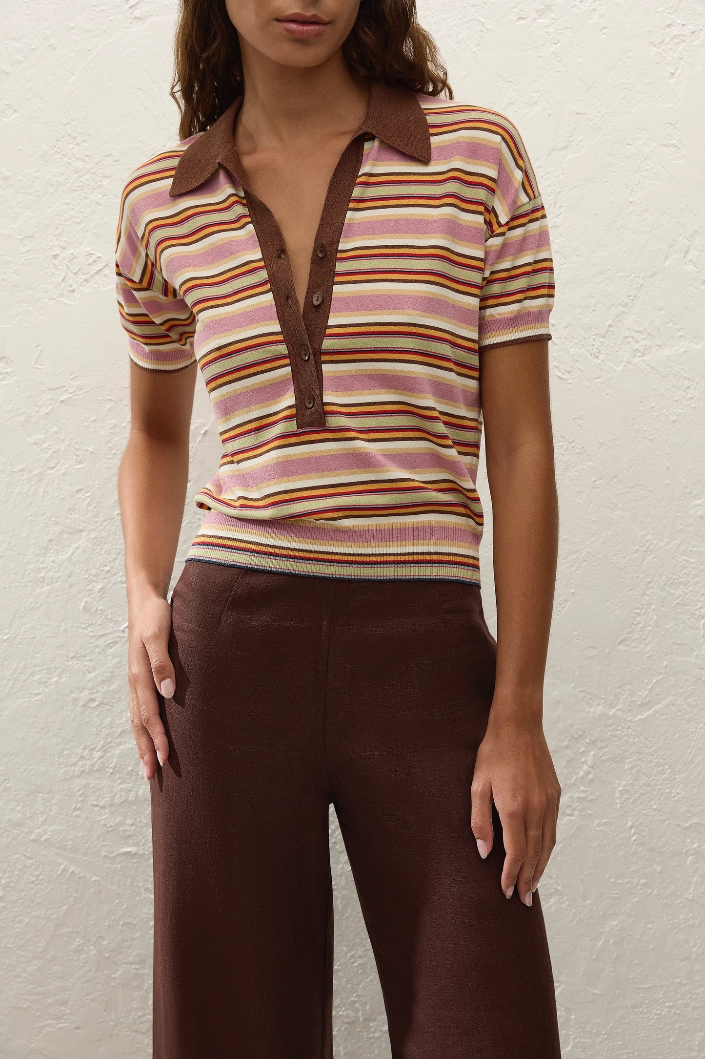 Faithfull The Brand - Sable Polo Shirt in Luis Stripe Dusty Mauve