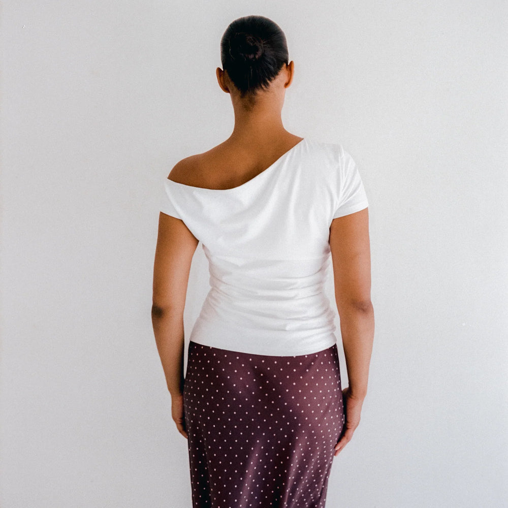 
                      
                        JUNI - Mabel Bias Midi Skirt in Cocoa Polka
                      
                    