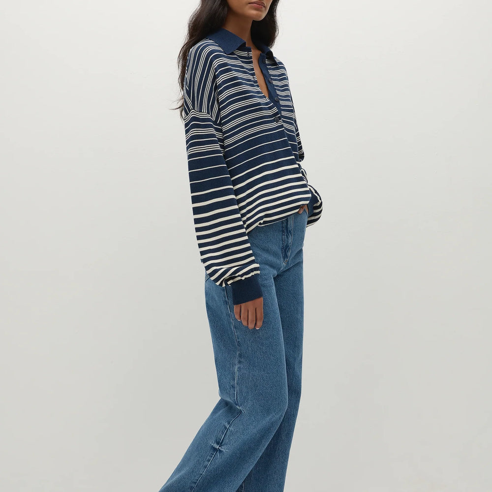 
                      
                        Faithfull The Brand - Harlow Oversized Polo Scandi Stripe Navy Cream
                      
                    