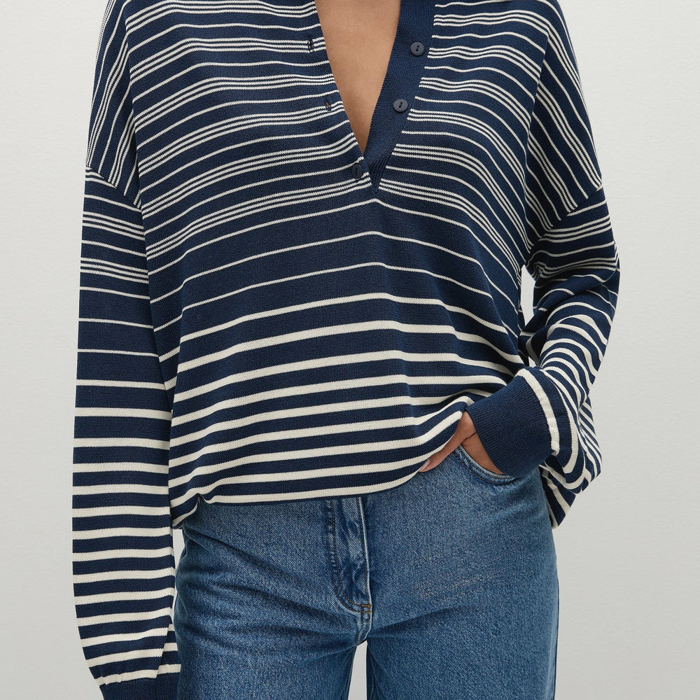 
                      
                        Faithfull The Brand - Harlow Oversized Polo Scandi Stripe Navy Cream
                      
                    