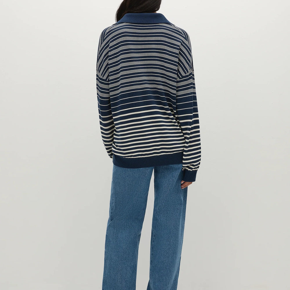 Faithfull The Brand - Harlow Oversized Polo Scandi Stripe Navy Cream