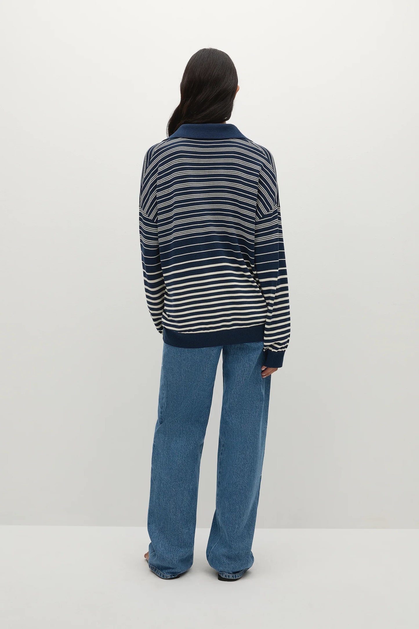 Faithfull The Brand - Harlow Oversized Polo Scandi Stripe Navy Cream