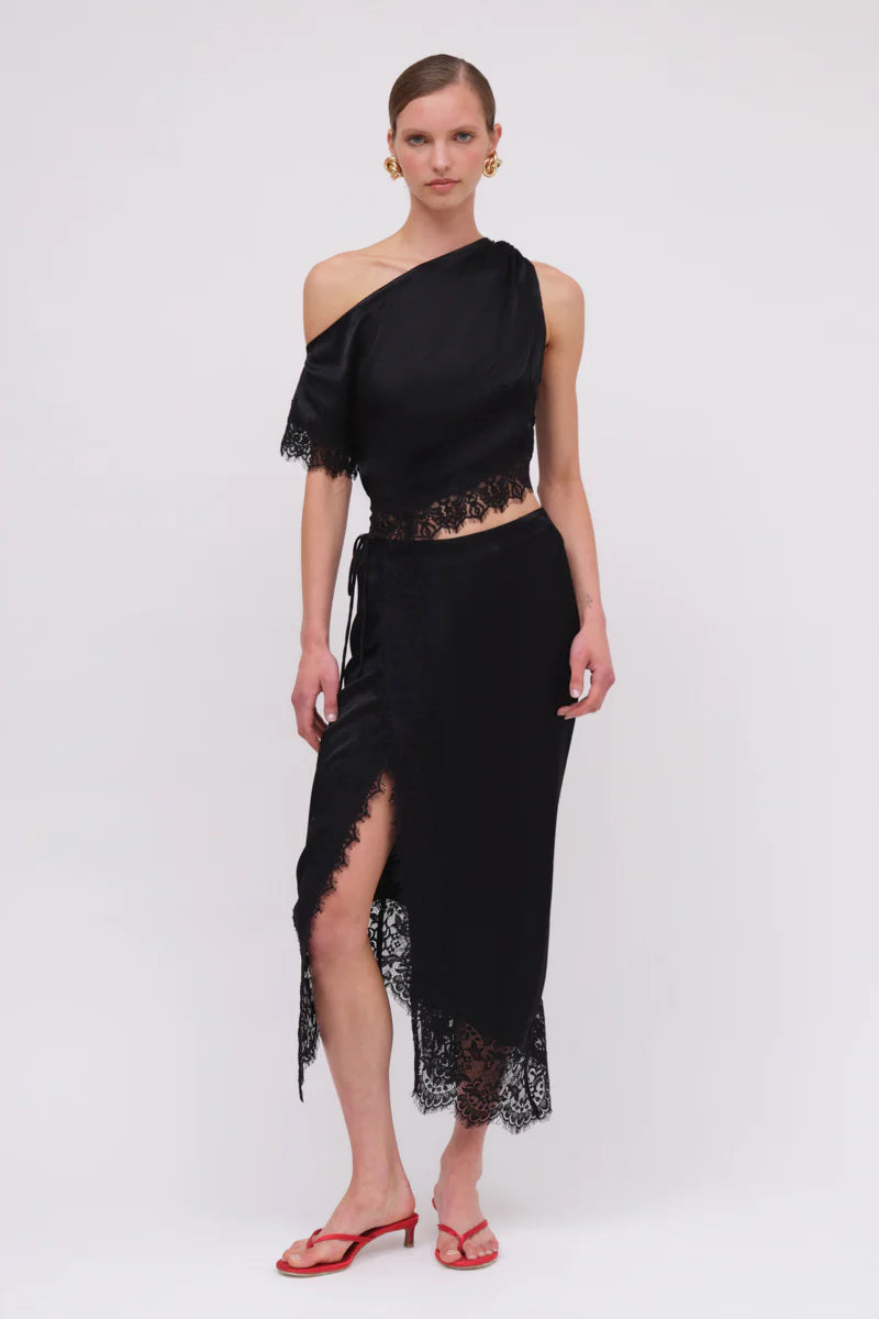 Suboo - Lee Satin Lace Skirt in Black