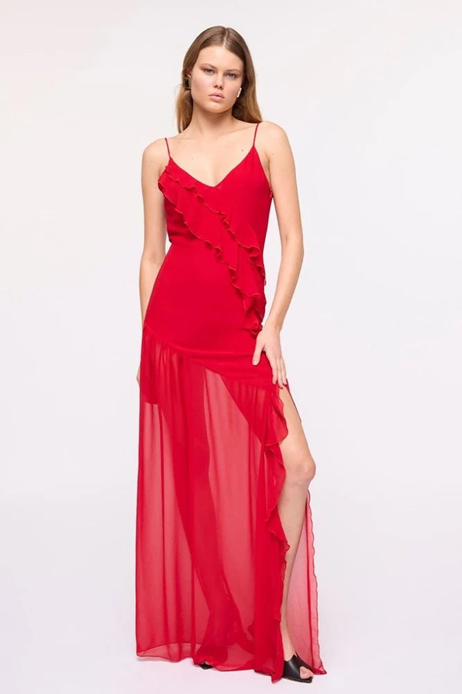 suboo red dress Phoenix Bustier Mesh Maxi Dress  Red