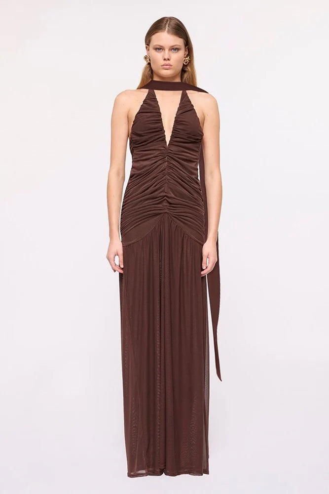 Suboo - Chloe Halter Mesh Maxi in Chocolate
