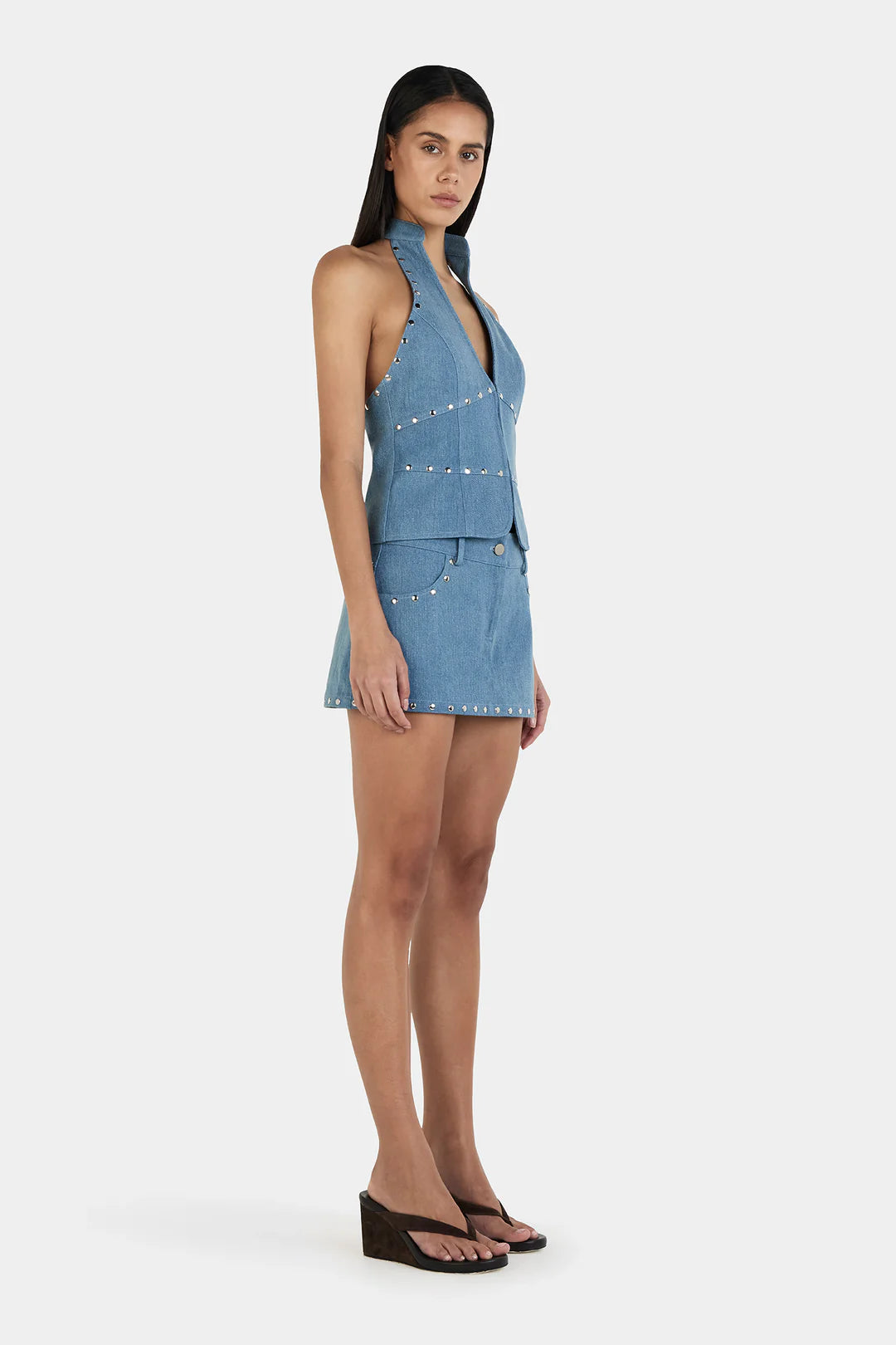 Ownley - Nikita Studded Micro Skirt in Denim Blue