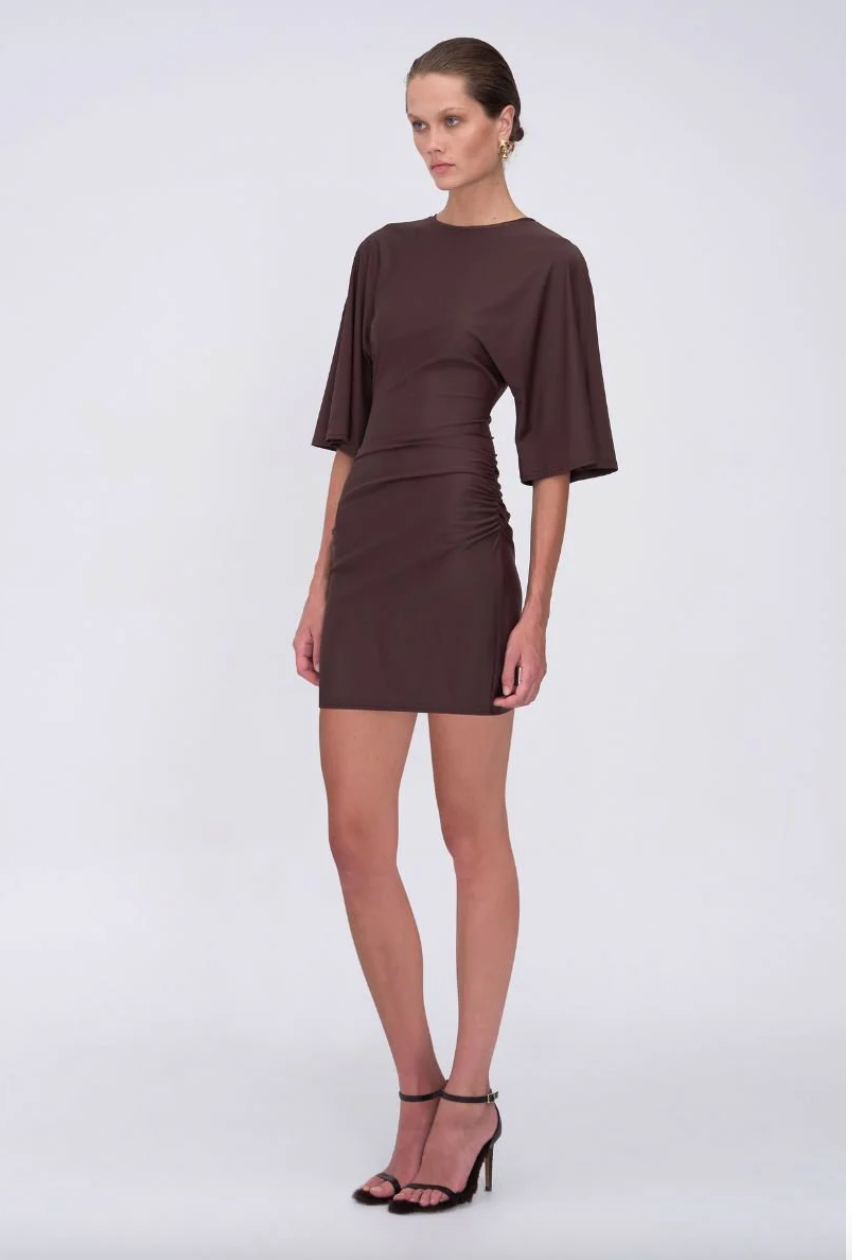 Suboo - Ivy Cape Sleeve Mini Dress in Chocolate