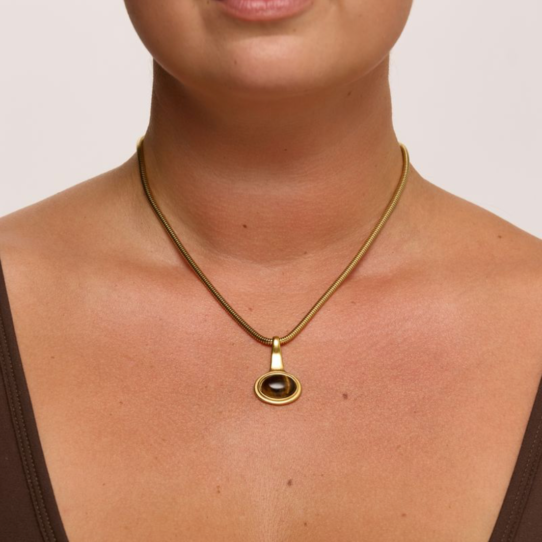We Are Emte- Safari Necklace in 18k Gold Plated + Tigers Eye