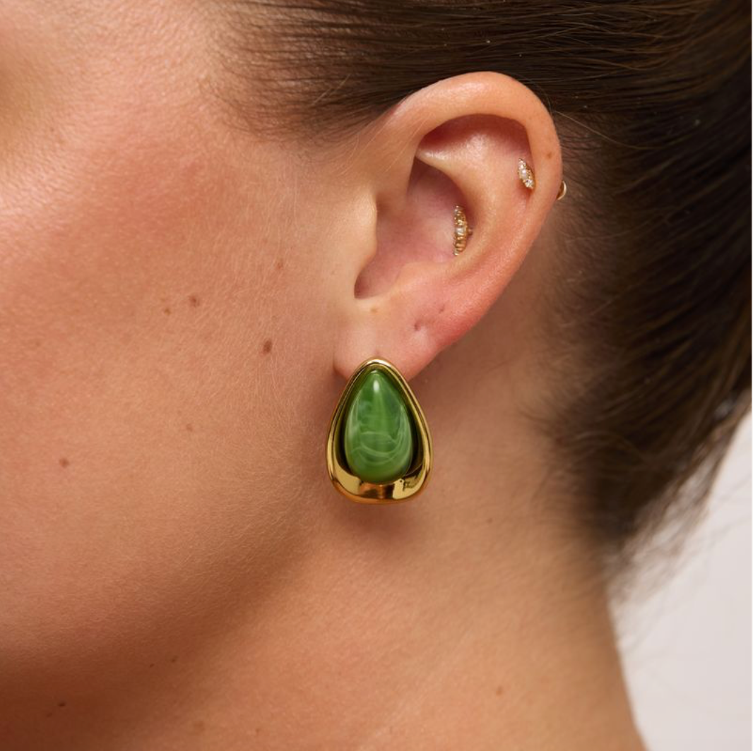 We Are Emte- Zuri Earrings in 18k Gold Plated + Green