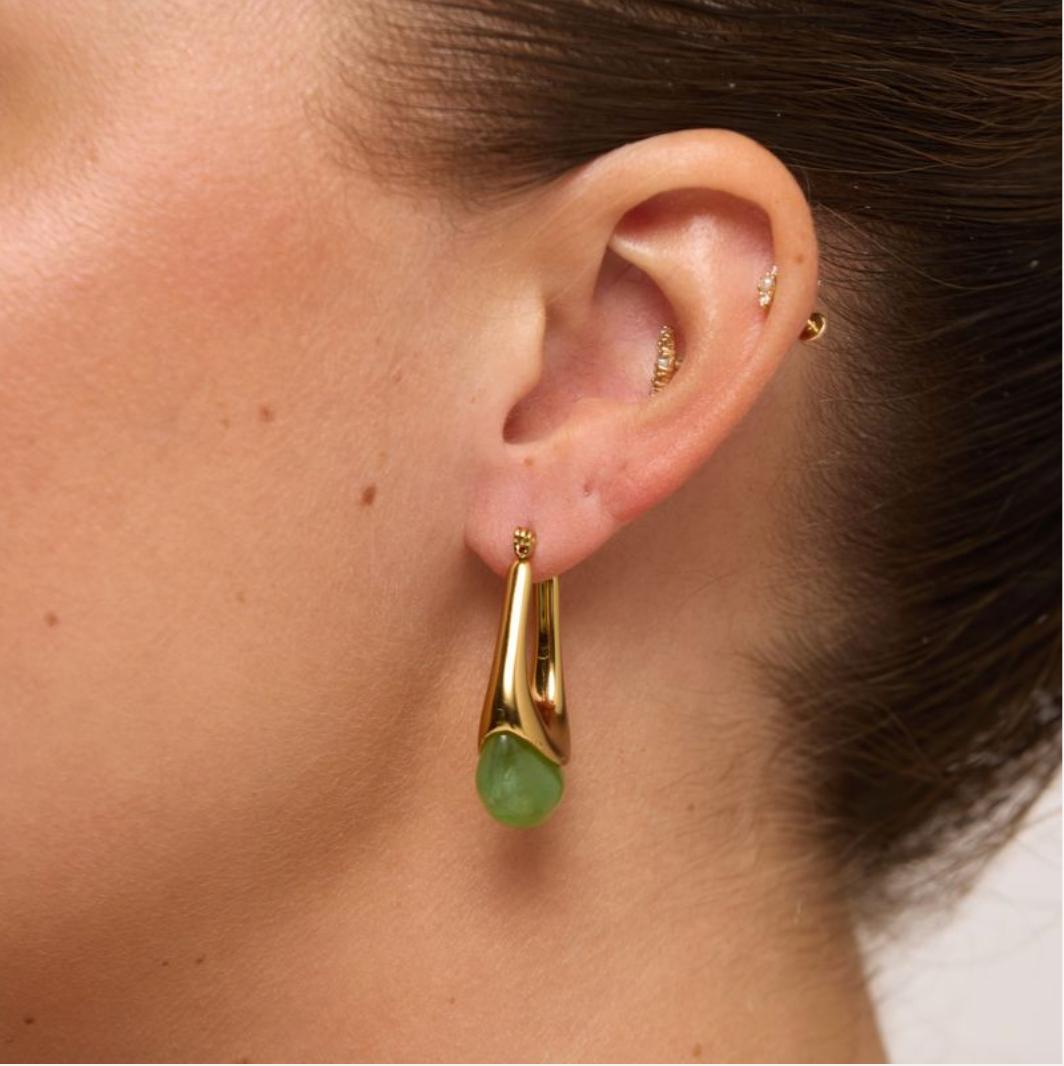 We Are Emte- Zara Hoop Earrings in 18k Gold Plated + Green