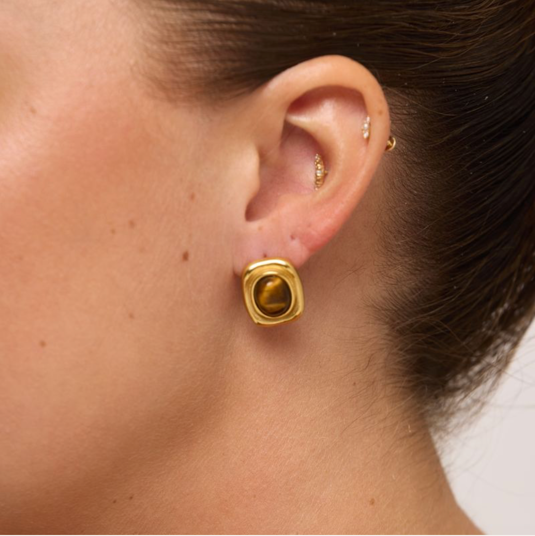 We Are Emte- Sahara Earrings in 18k Gold Plated + TigersEye