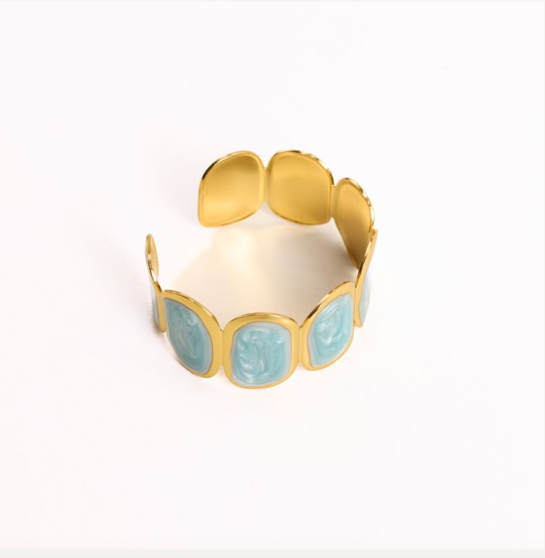 We Are Emte - Rover Cuff in Gold + Blue Enamel