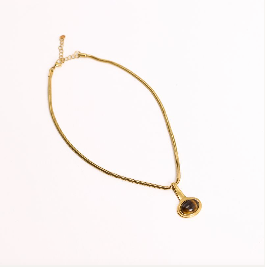 We Are Emte- Safari Necklace in 18k Gold Plated + Tigers Eye