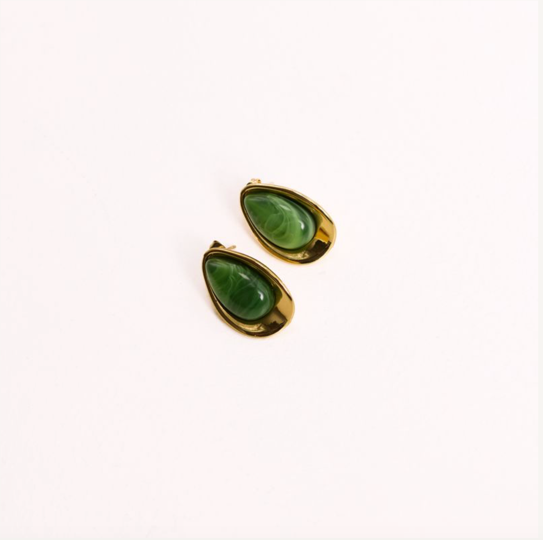 We Are Emte- Zuri Earrings in 18k Gold Plated + Green
