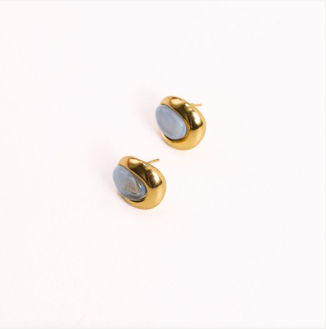 We Are Emte- Zina Earrings in 18k Gold Plated + Blue
