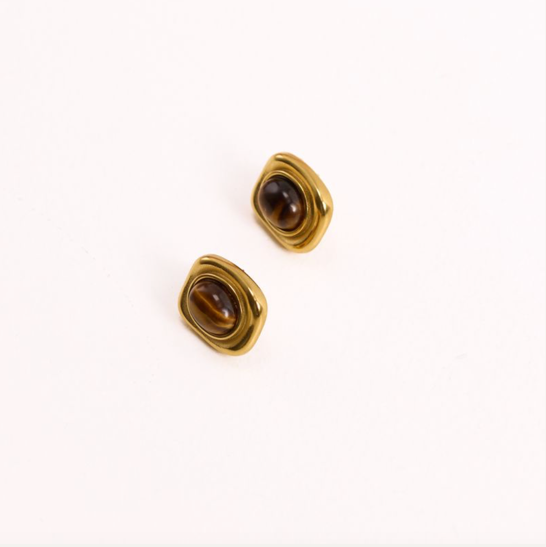 We Are Emte- Sahara Earrings in 18k Gold Plated + TigersEye