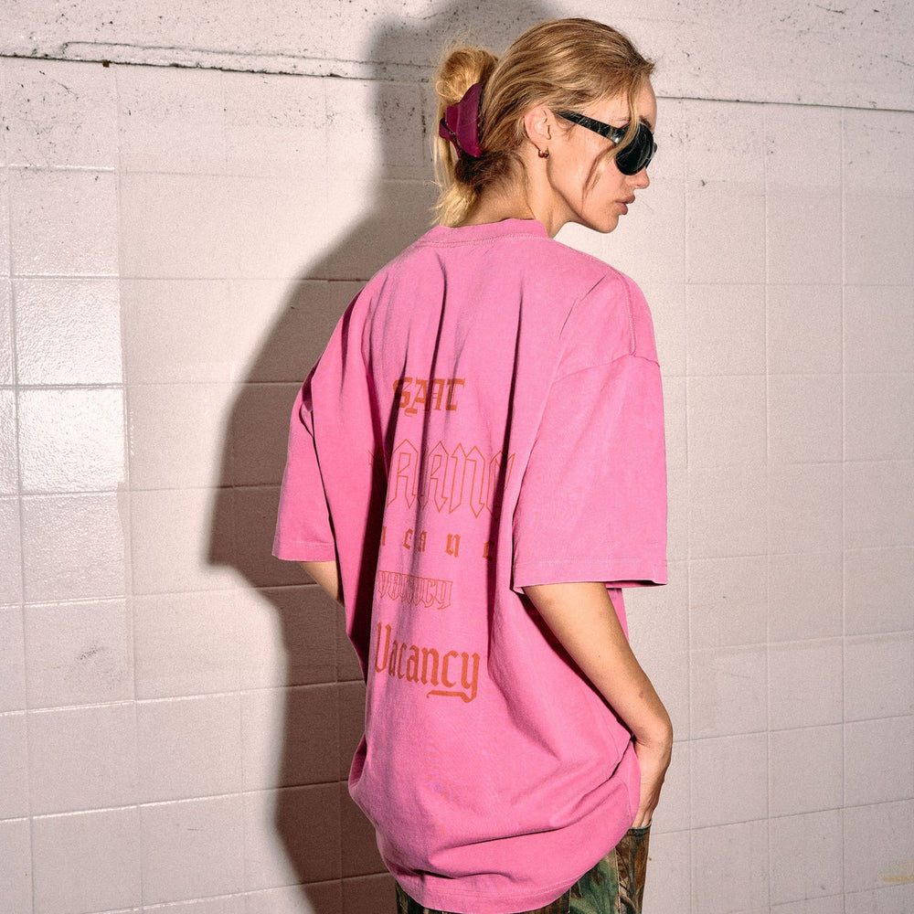 SSAINT - No Vacancy Tee in Dark Pink Acid Wash