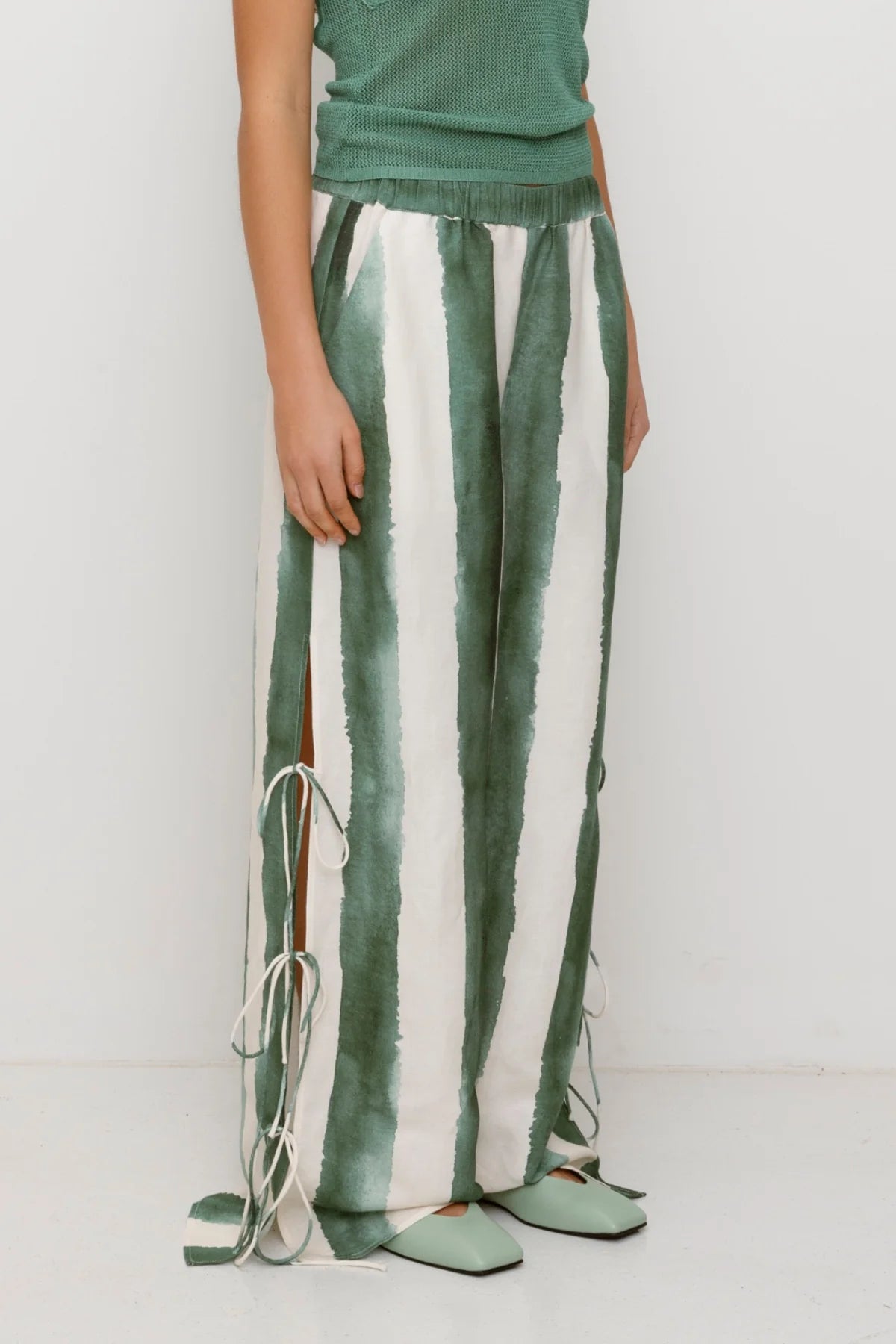 The Wolf Gang - Havana Wide Leg Pant in Sage Stripe
