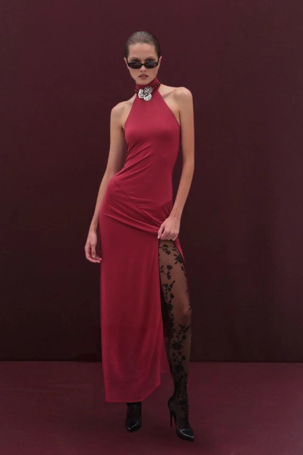 Suboo - Ellie Halter Neck Maxi Dress in Bordeaux