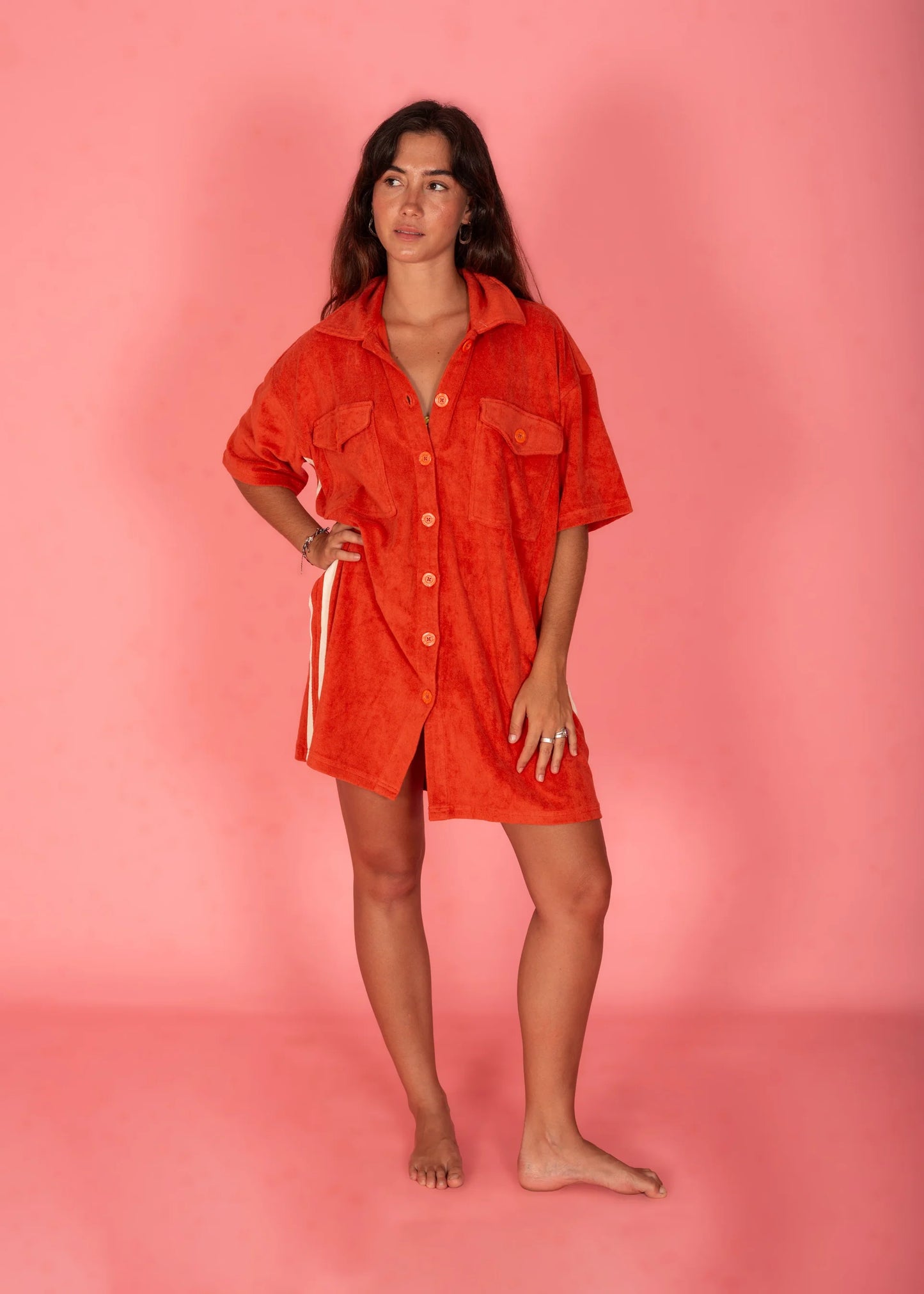 Atmosea - Terry Shirt Dress in Red