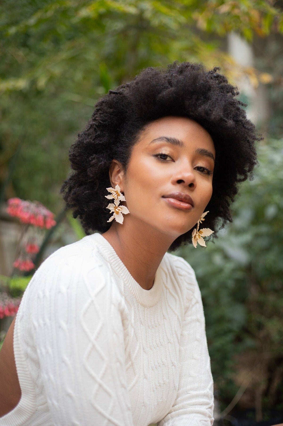Morning Glory - Beaded Earrings in a White Floral Shape