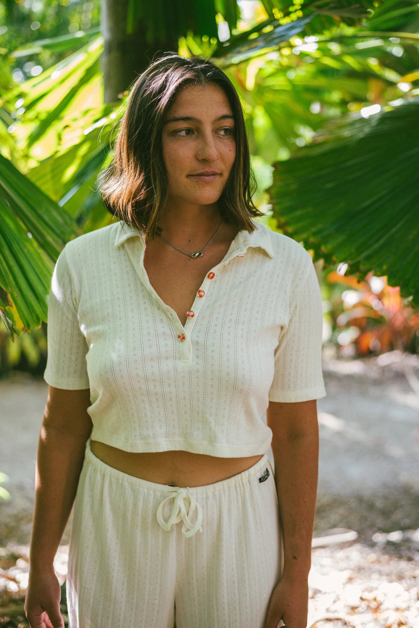 Atmosea - Beach PJ Collar Tee in Cream Pointelle