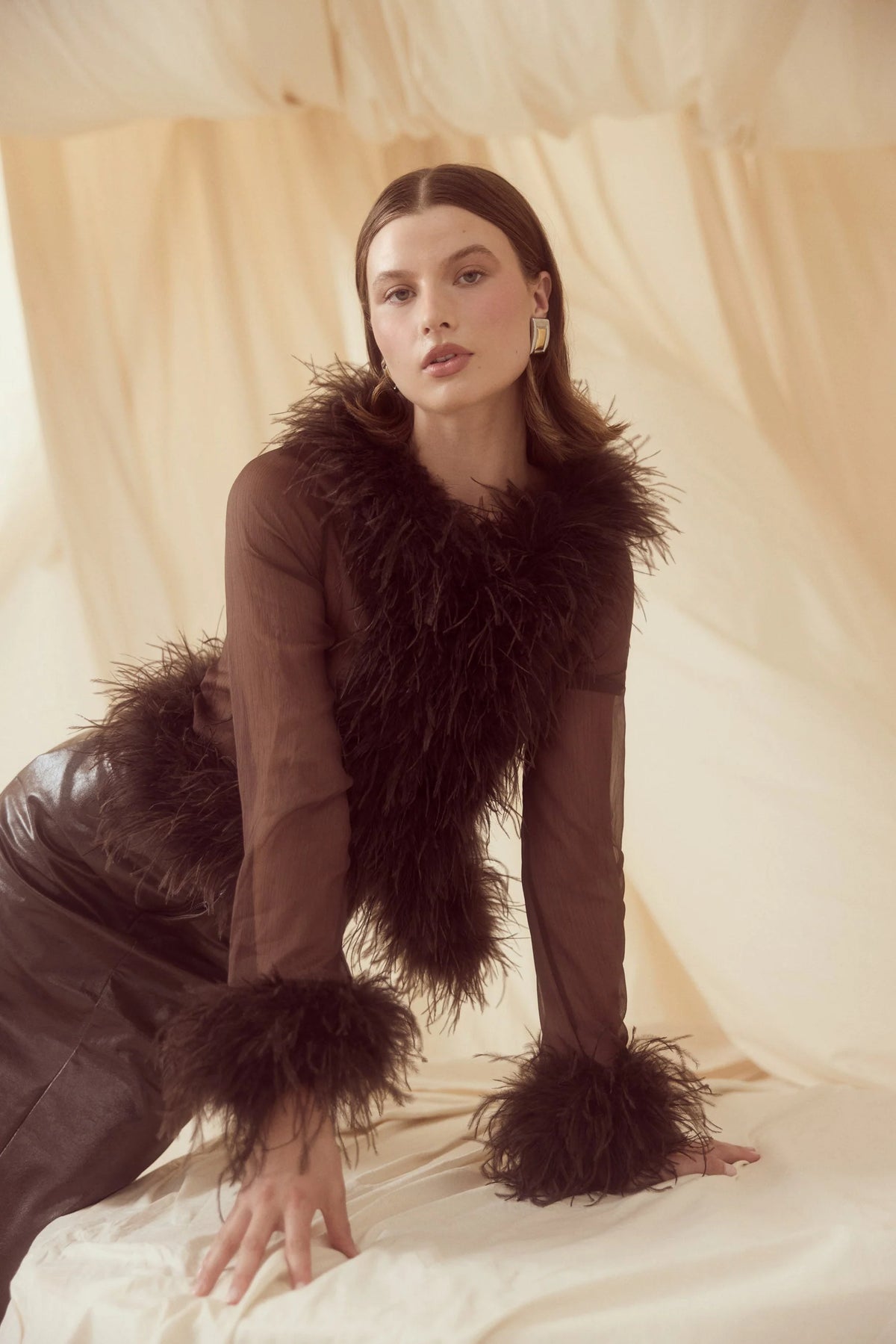 bübish - Gigi Sheer Feather Blouse in Chocolate