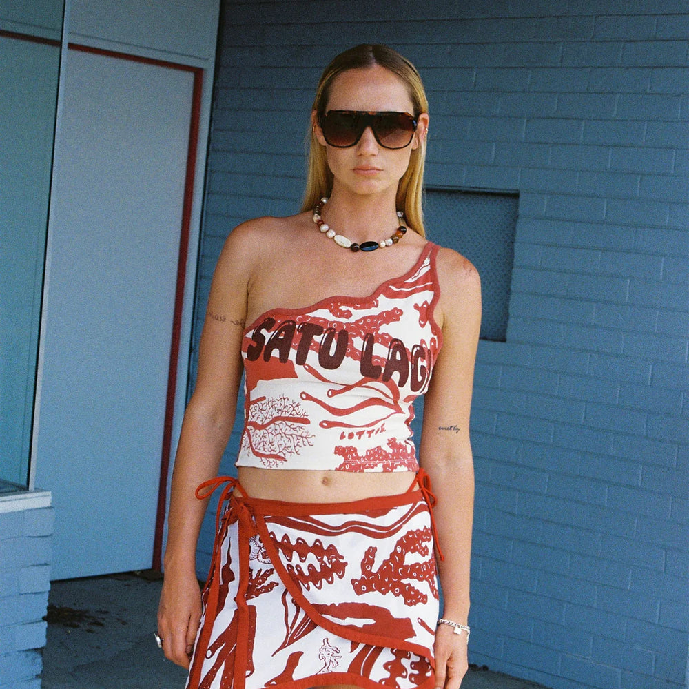 Lottie Hall - Coral Sarong Skirt in Red