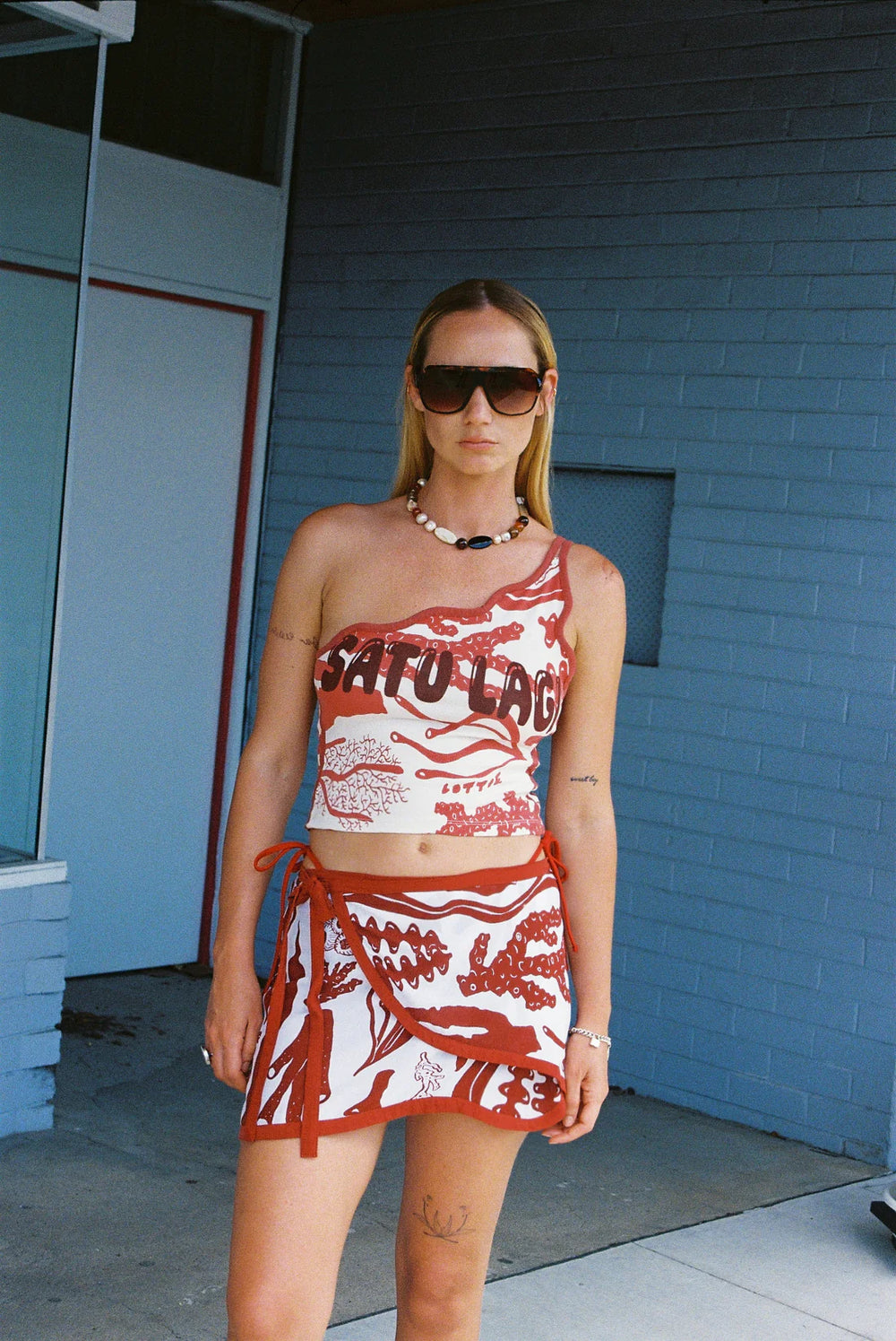 Lottie Hall - Coral Sarong Skirt in Red