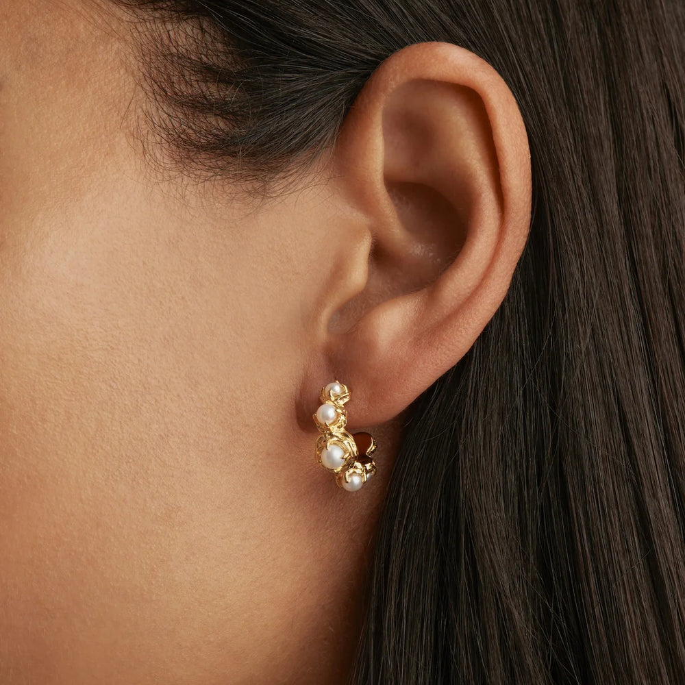 By Charlotte - Peace Within Pearl Hoops in Gold
