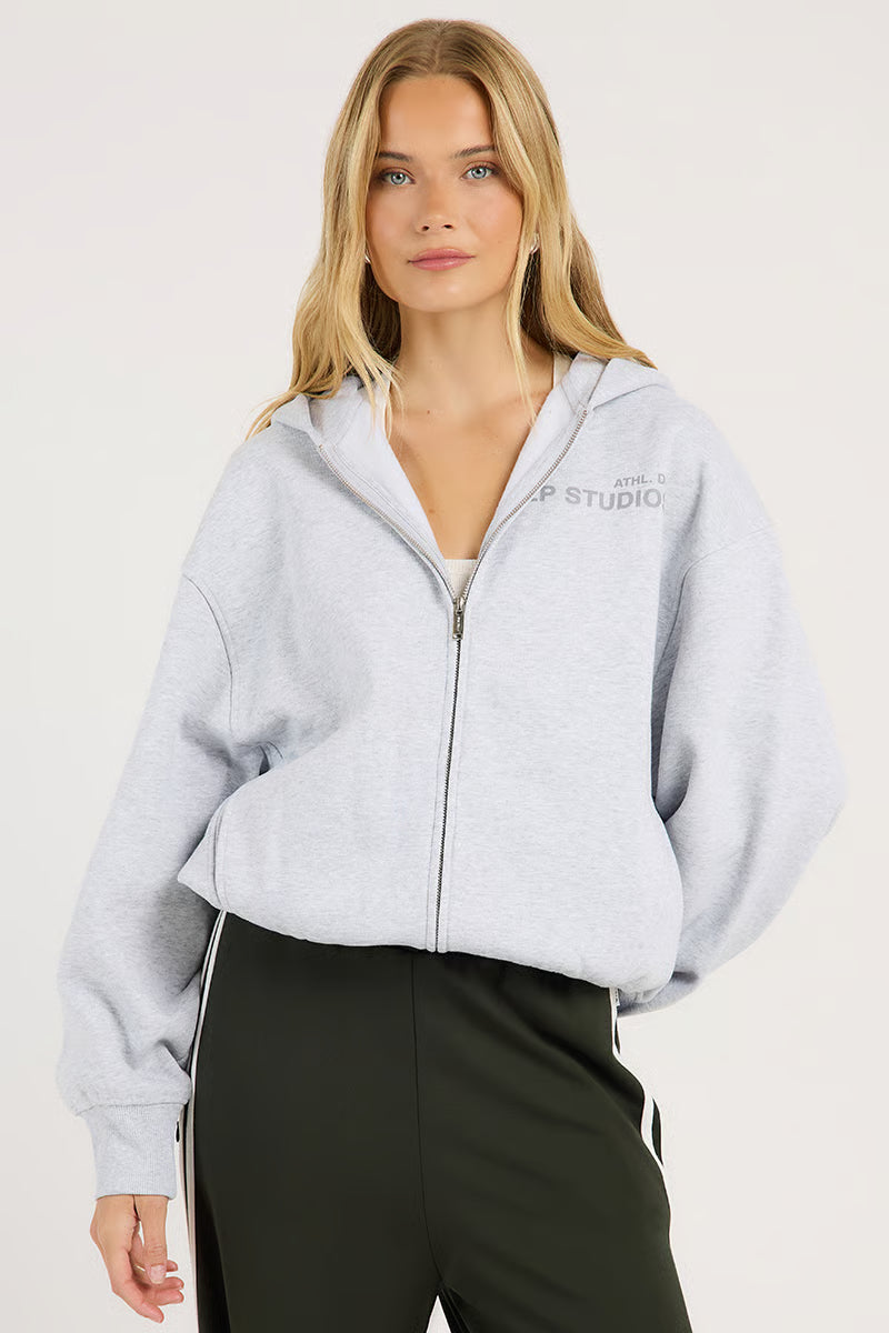 Ena Pelly - Arlow Zip Thru Hoodies in Mid Grey Marle