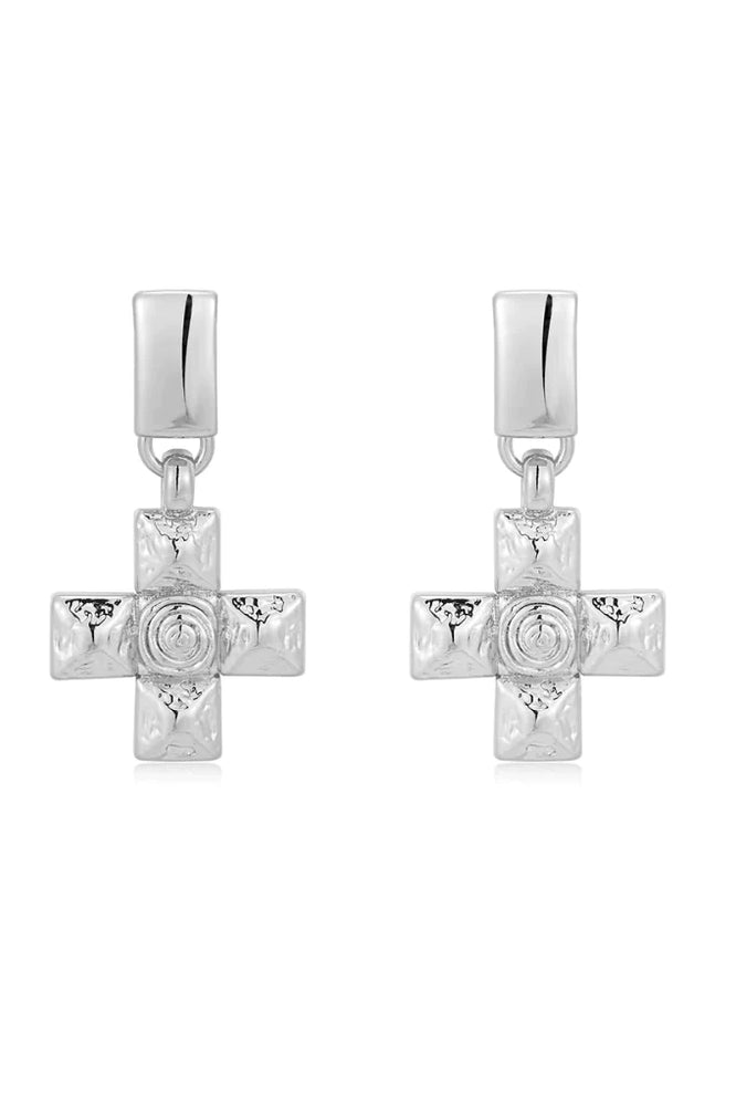 Luv Aj - Molten Cross Pendant Earrings in Silver