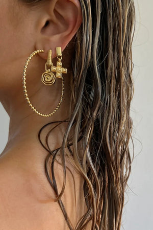 Luv Aj - Molten Cross Pendant Earrings in Gold