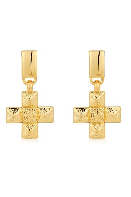 Luv Aj - Molten Cross Pendant Earrings in Gold