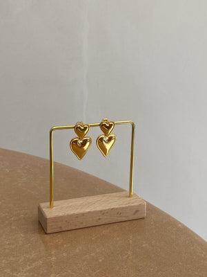 We Are Emte- Double Heart Earrings in Gold