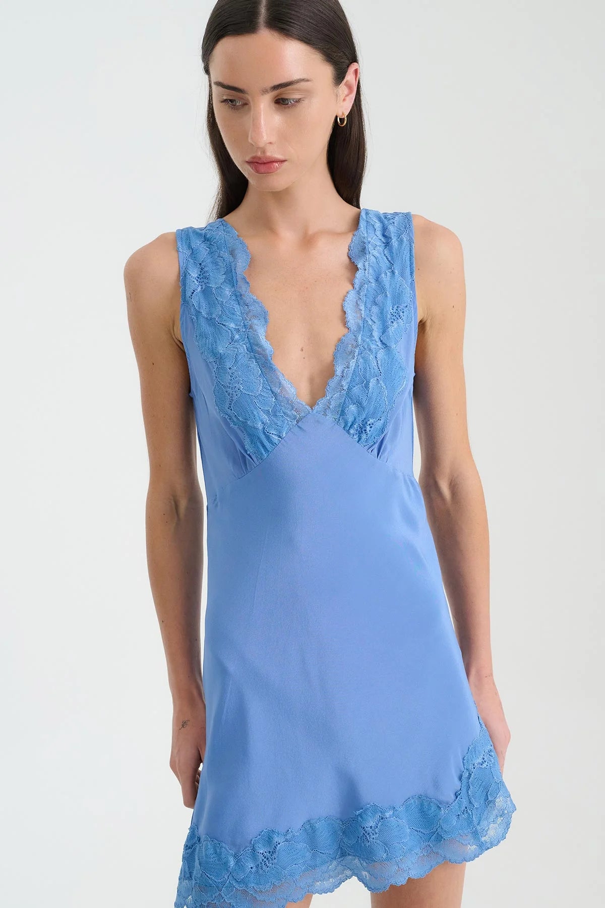 ROWIE - Annie Silk Mini Dress in Cornflower