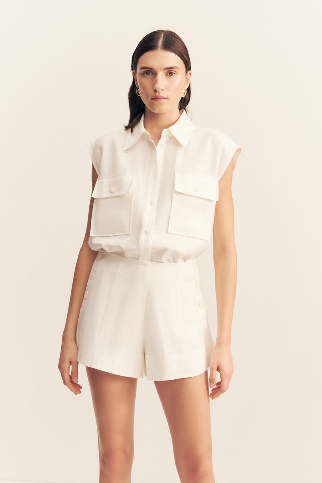 Shona Joy - Wellington Button Up Short in Ivory
