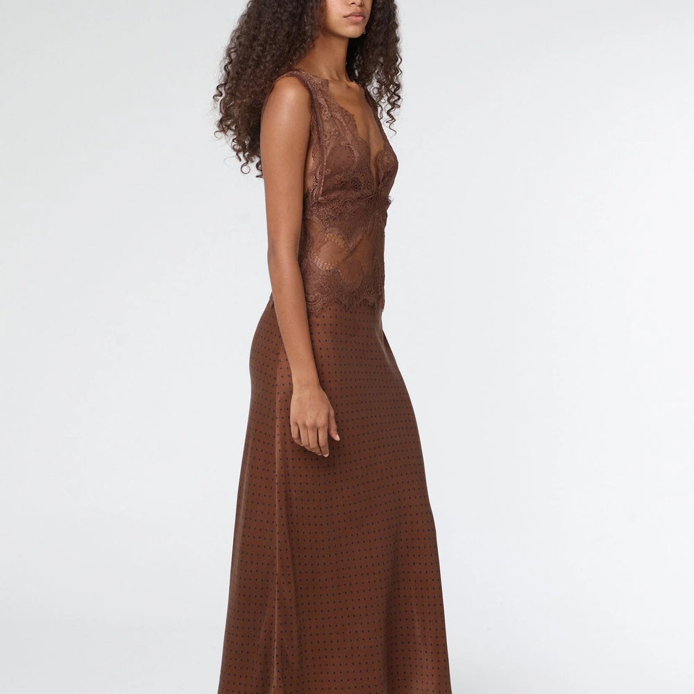 
                      
                        Third Form - Visions Lace Deep V Maxi Dress in Chocolate Polka Dot
                      
                    