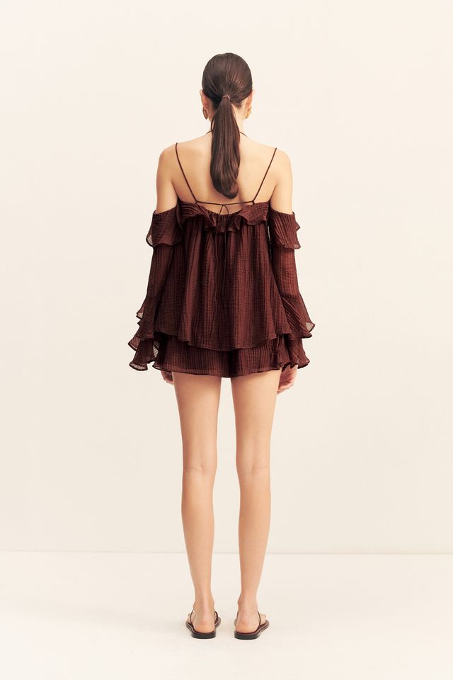 
                      
                        Shona Joy - Anika Tiered Ruffle Top in Umber
                      
                    
