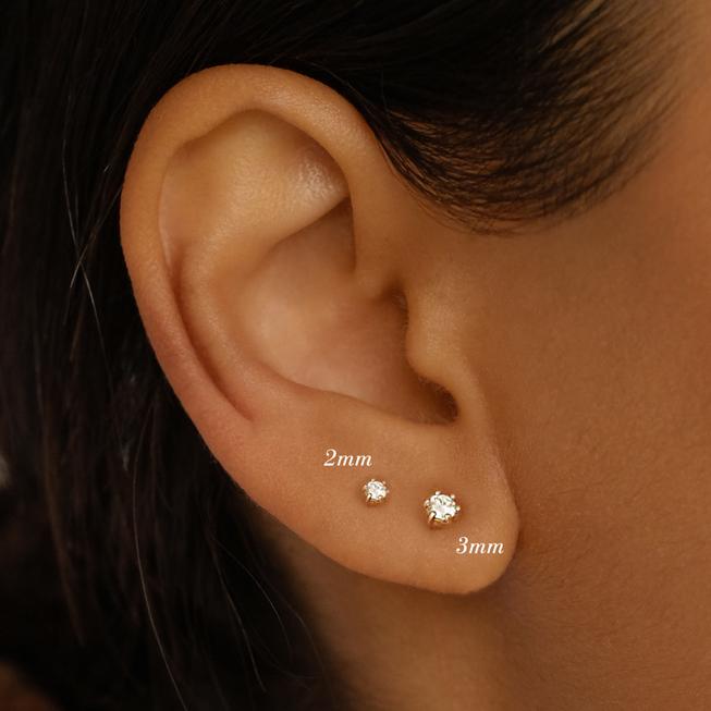 By Charlotte - 14K Solid Gold Sweet Droplet Diamond Stud Earrings - 2mm