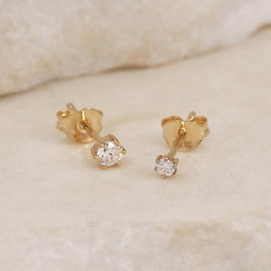By Charlotte - 14K Solid Gold Sweet Droplet Diamond Stud Earrings - 3mm