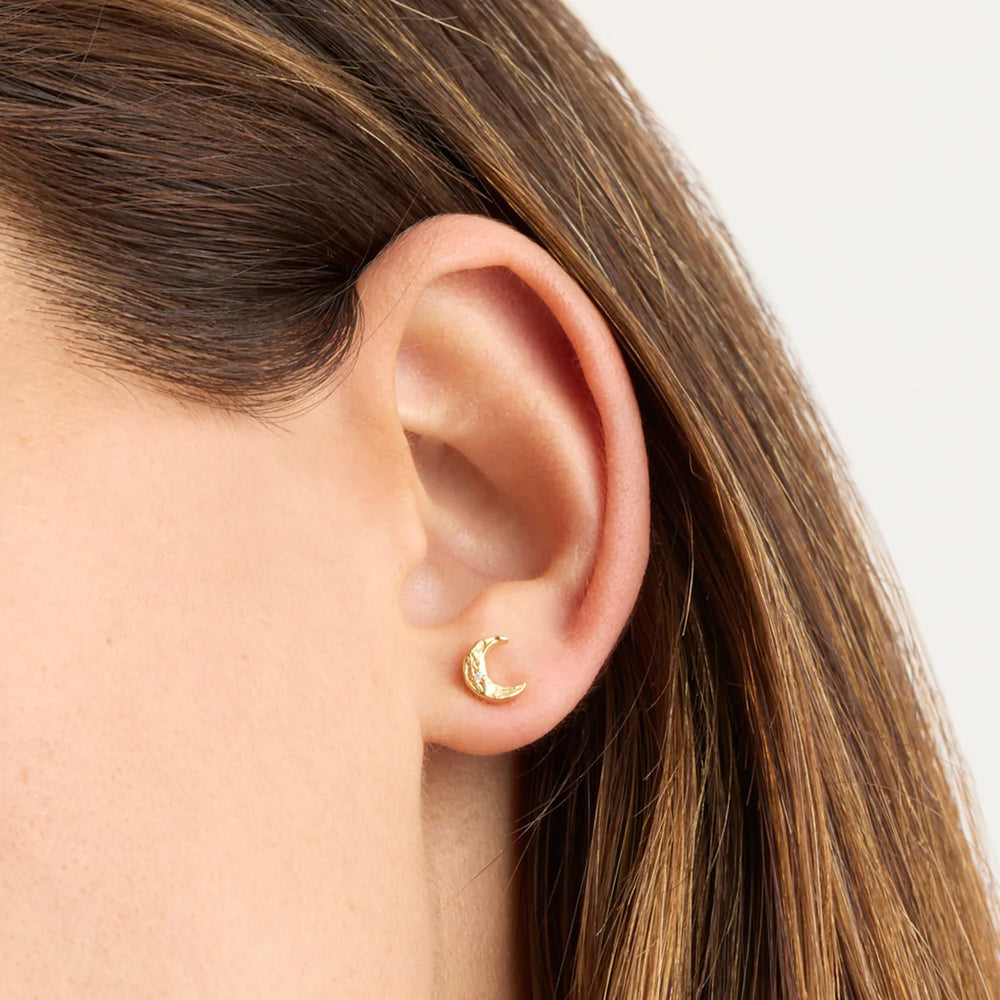 By Charlotte - Waning Crescent Stud Earrings In Gold
