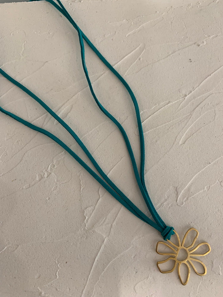 
            
                Load image into Gallery viewer, Emte the label - Floral Pendant with Teal Leather Necklace
            
        