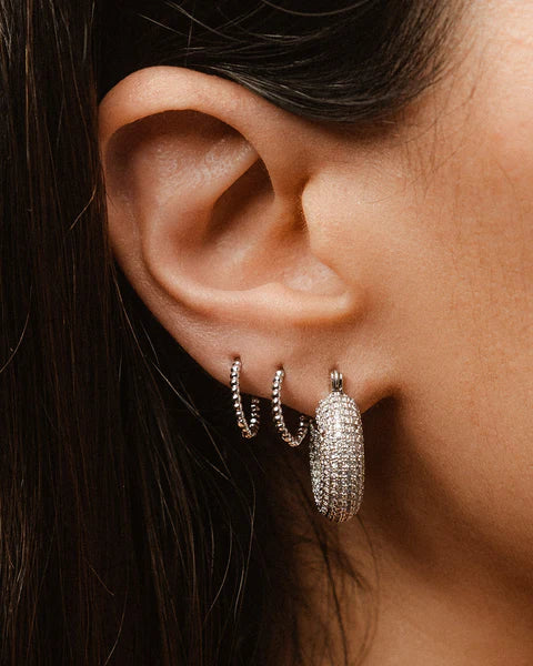 Luv Aj - Pave Mini Donut Hoops in Silver